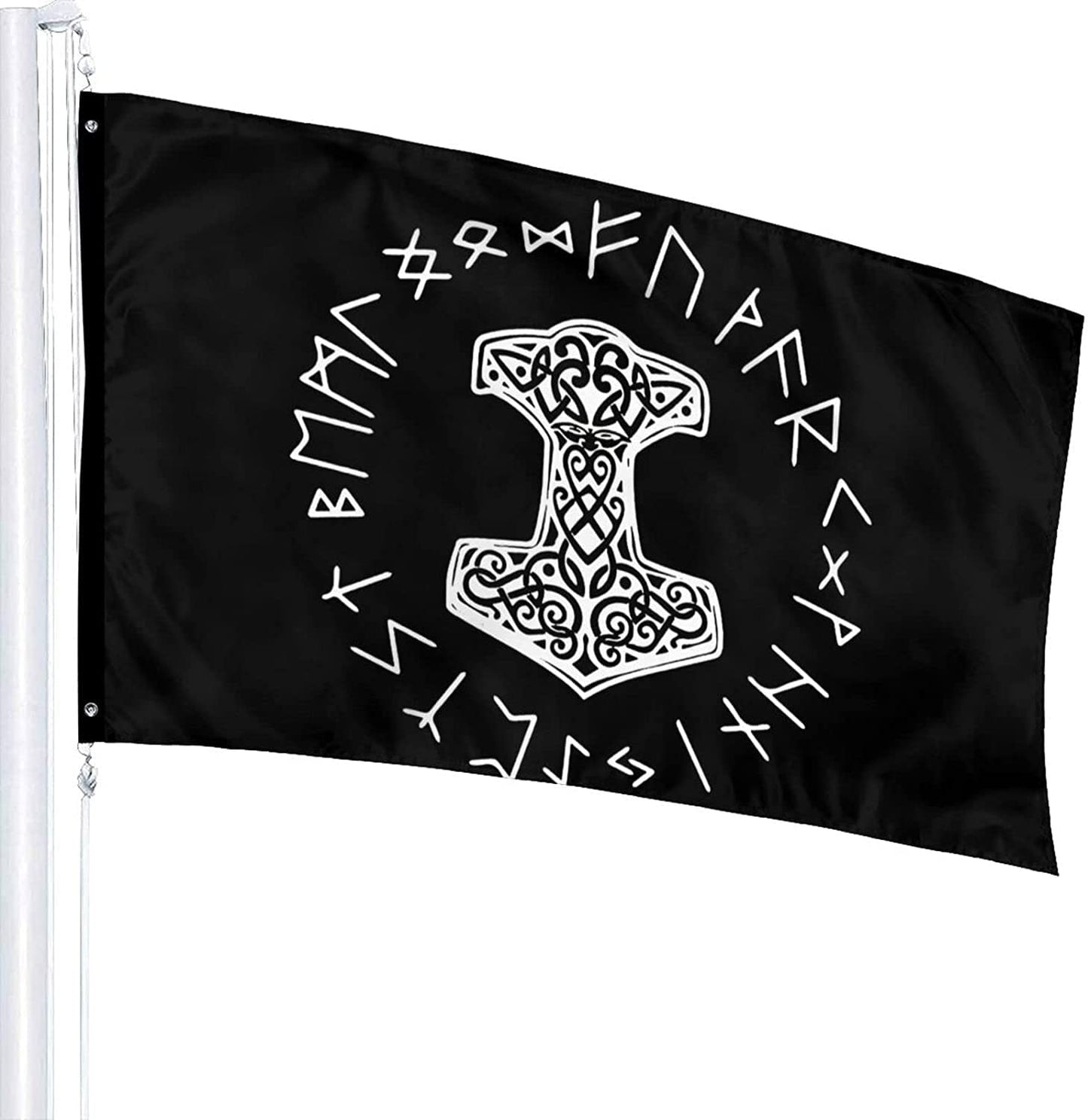 Mjolnir Thor's Blessing and Rune Circle Black Flag