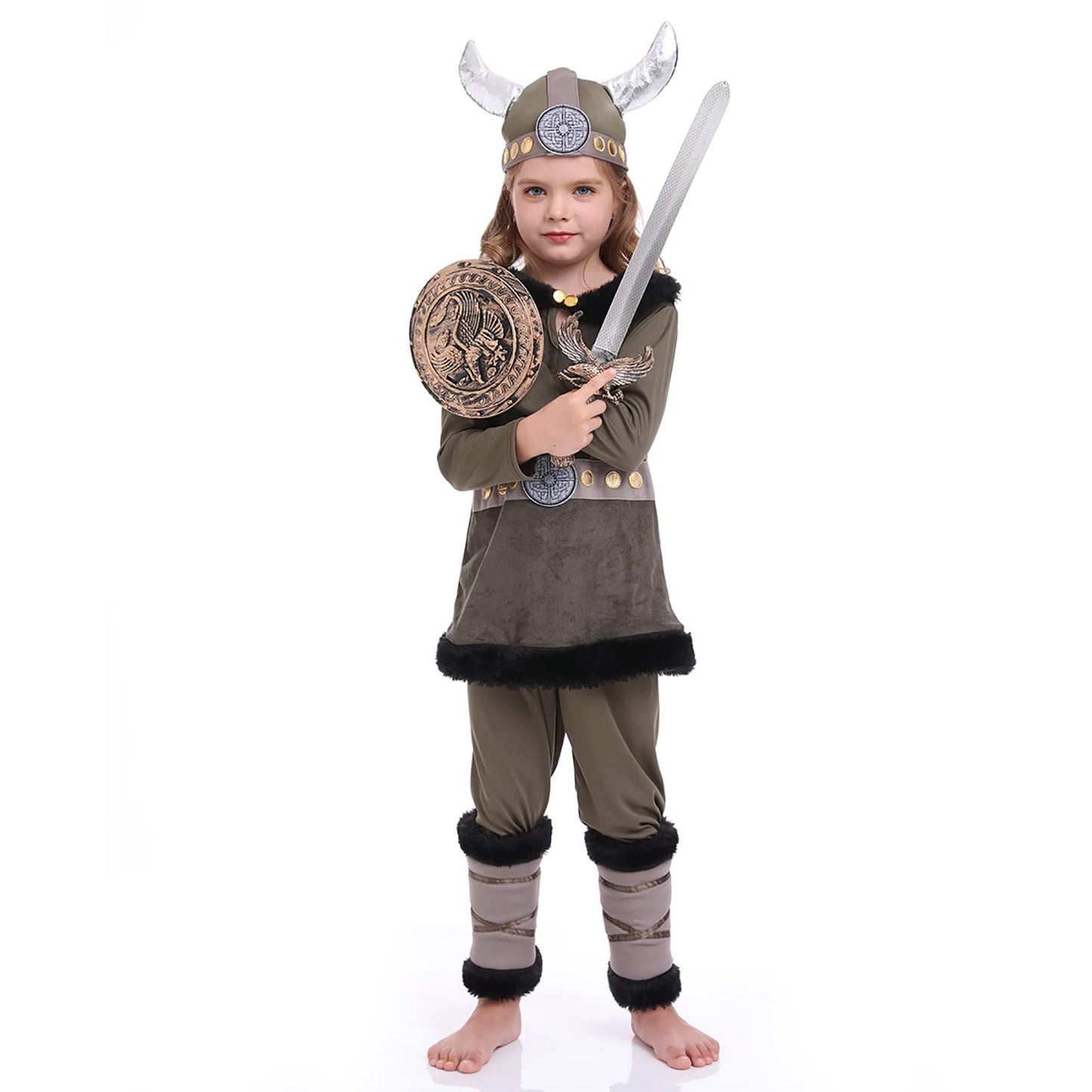 Funivals Boys Costume for Halloween Carnival，Boy Suit Role Play with Accessories Medium Viking Warrior