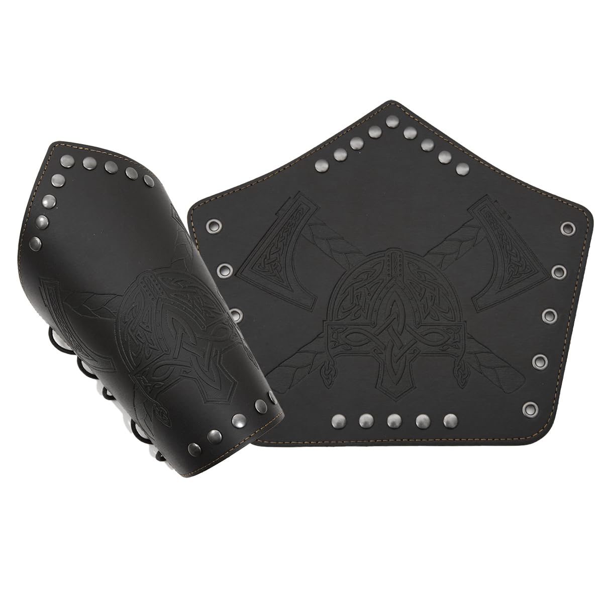 GORGECRAFT 2 PCS Protège-Poignets Viking Noir - Brassards Cuir Réglables Pour Costume Médiéval, Cosplay