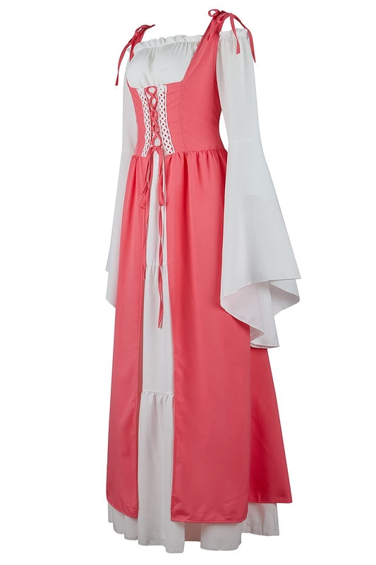 Pink Long Sleeve Irish Renaissance Dress Women's Pirate Costume