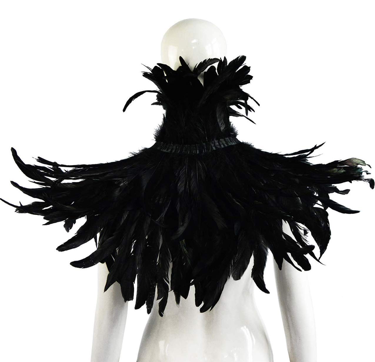 L'VOW Women' Natural Feather Shrug Cape Shawls Lace Collares for Halloween Cosplay Y1-black