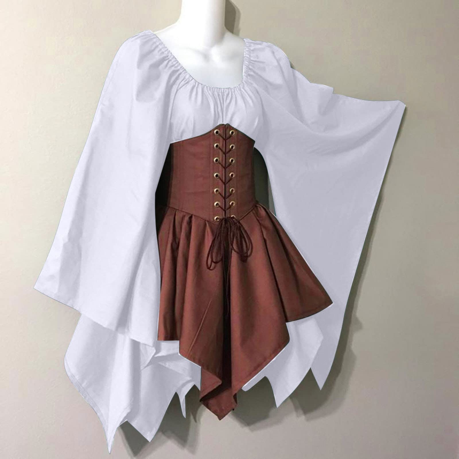 White Medieval Renaissance Elf Corset Dress Women's Halloween Costume vikingshields White Medieval Renaissance Elf Corset Dress Women's Halloween Costume vikingshields