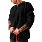 Men's Fashion Cotton Linen Shirt Long Sleeve Solid Color Ethnic Beach Yoga Top X-Large Black