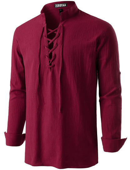 Men's Medieval Vintage Long Sleeve Lace Up Shirt