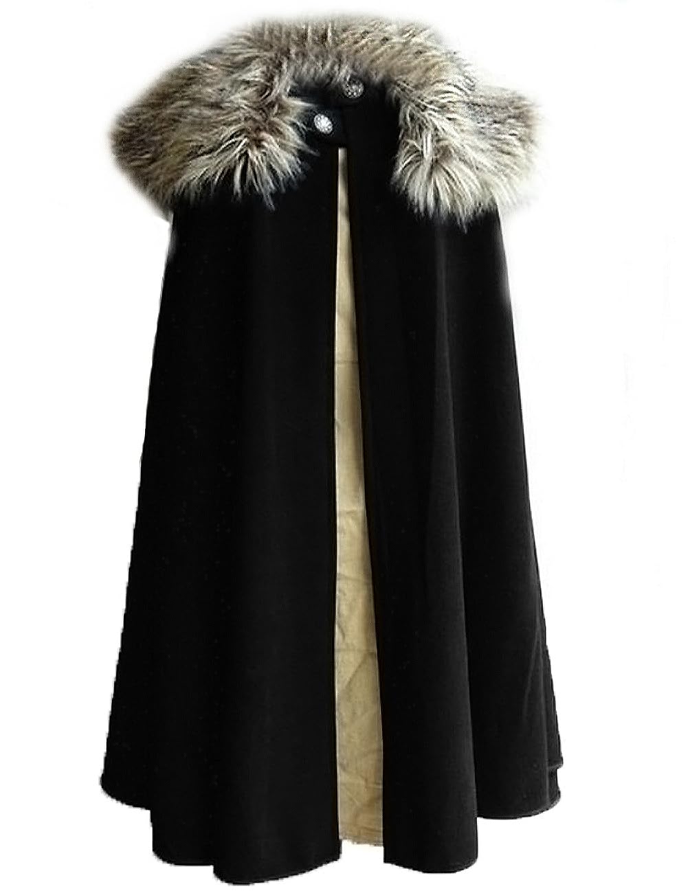 MSOrient Mens Medieval Viking Cloak Fur Cape Cosplay Costume Renaissance King With Fur Cloak Halloween Costume Small Black