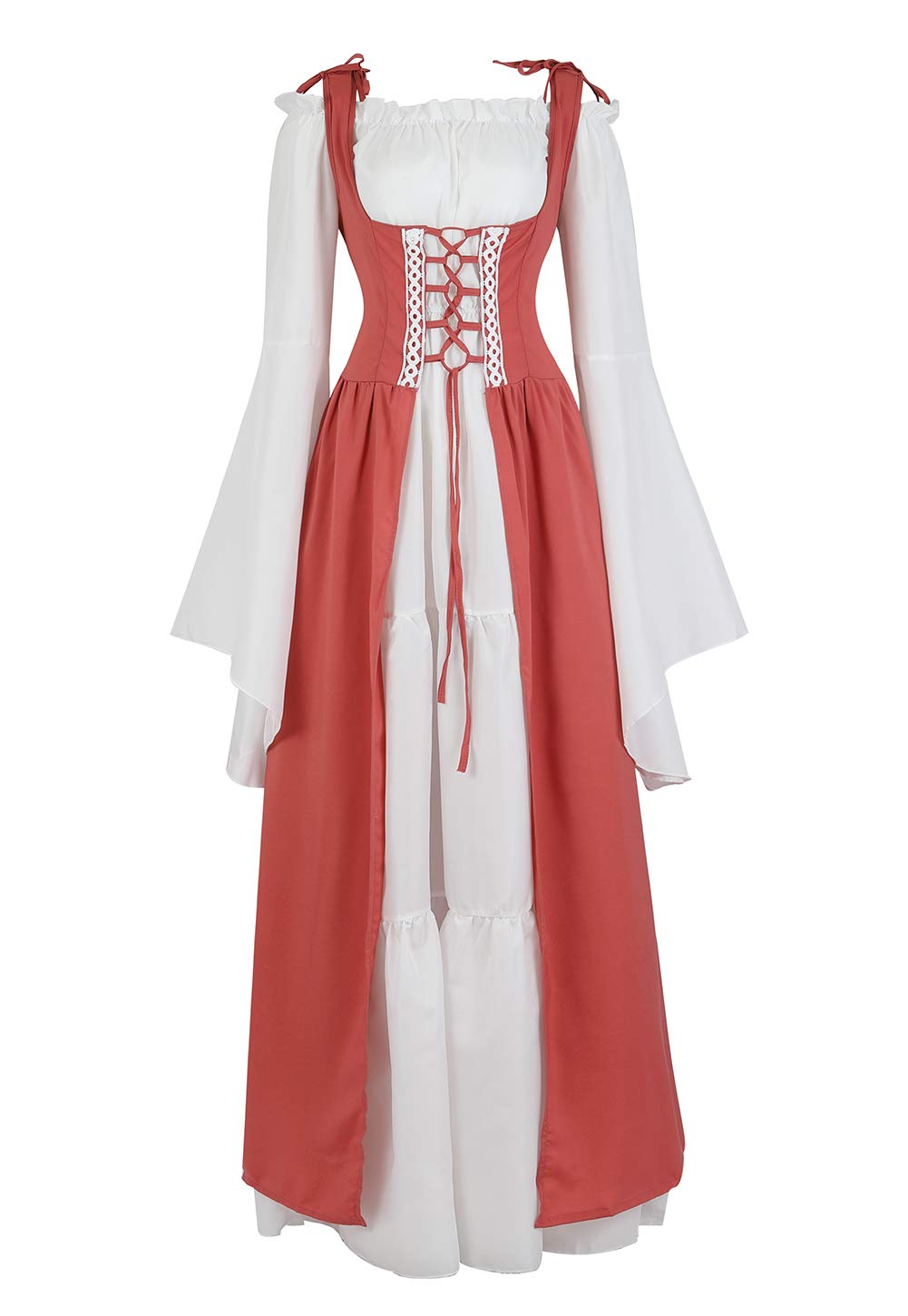 Pink Long Sleeve Irish Renaissance Dress Women's Pirate Costume