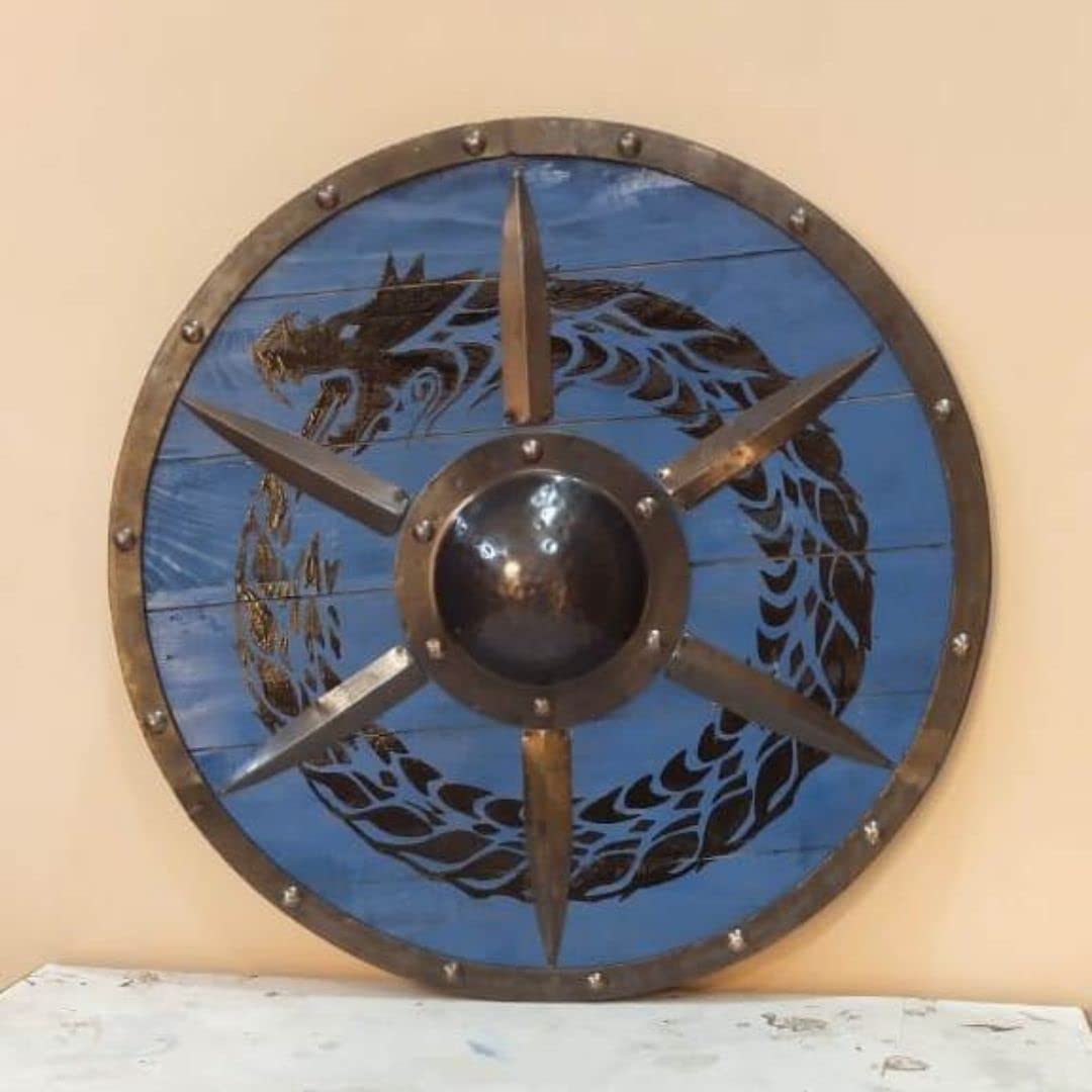 Hand Painted Dragon Wooden Viking Shield, 24" / 30"