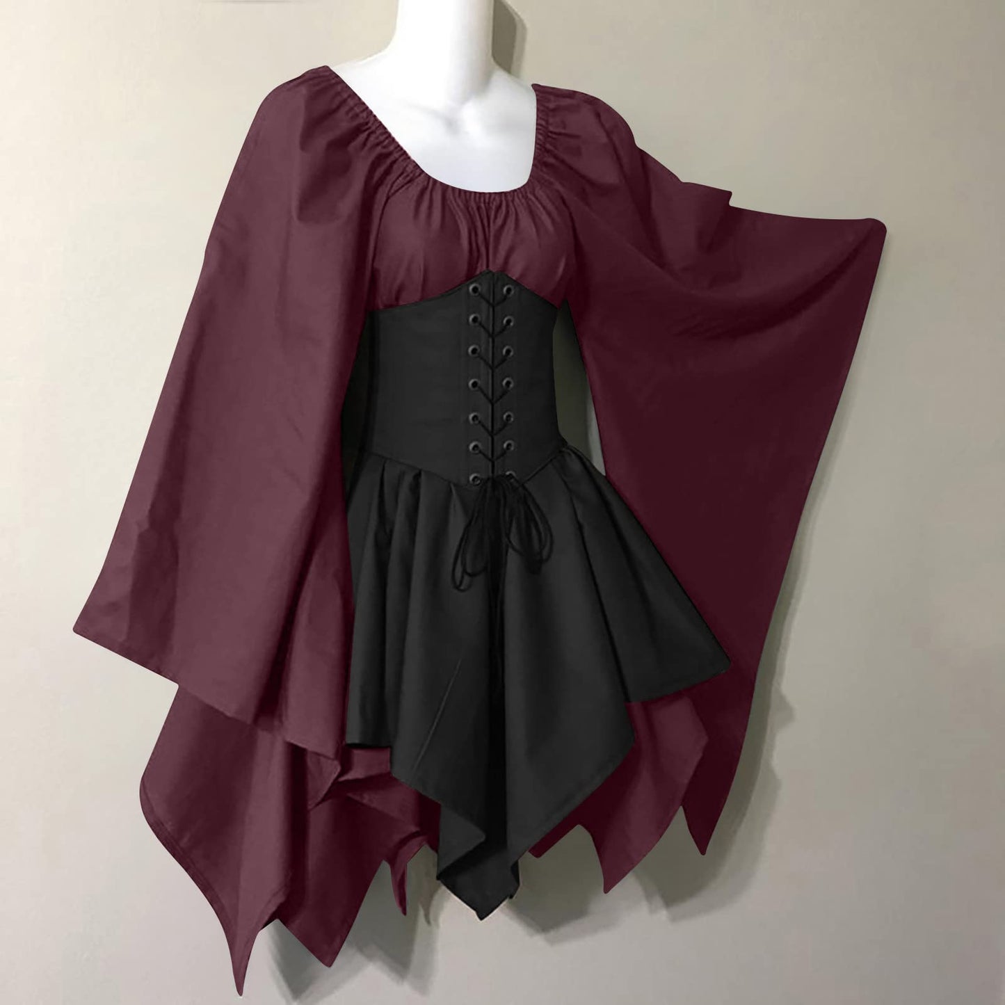 Red Retro Gothic Witch Medieval Cosplay Dress for Women
