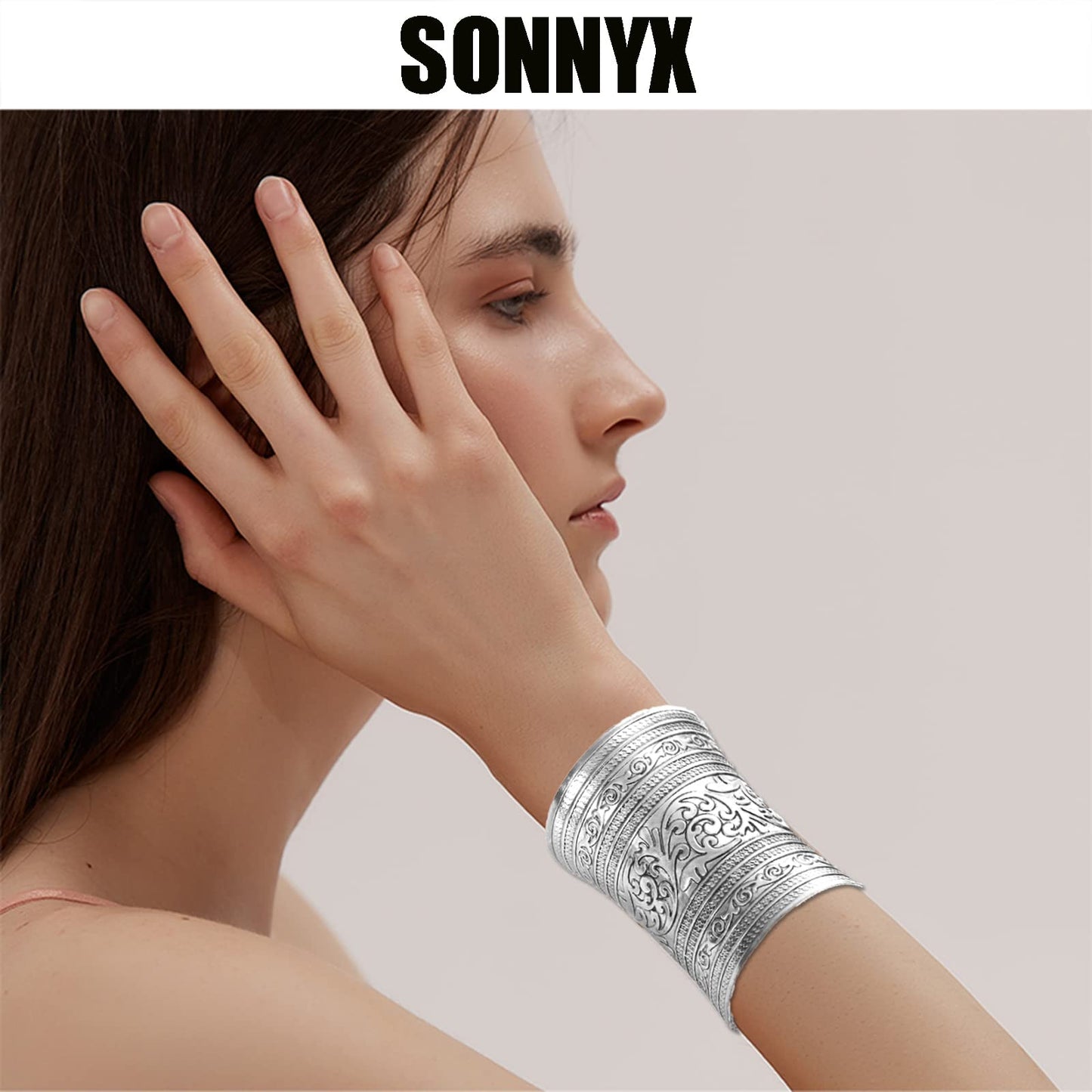 SONNYX 2 PCS Cuff Bracelets for Women Vintage Ethnic Wide Open Chunky Gold Sliver Wrist Cuff Warp Bracelets for Cosplay or Belly Dance GOLD 2