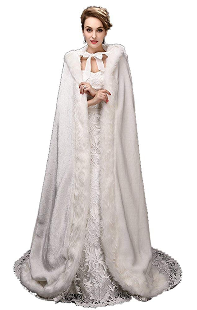 White Women's Wedding Cloak with Hood