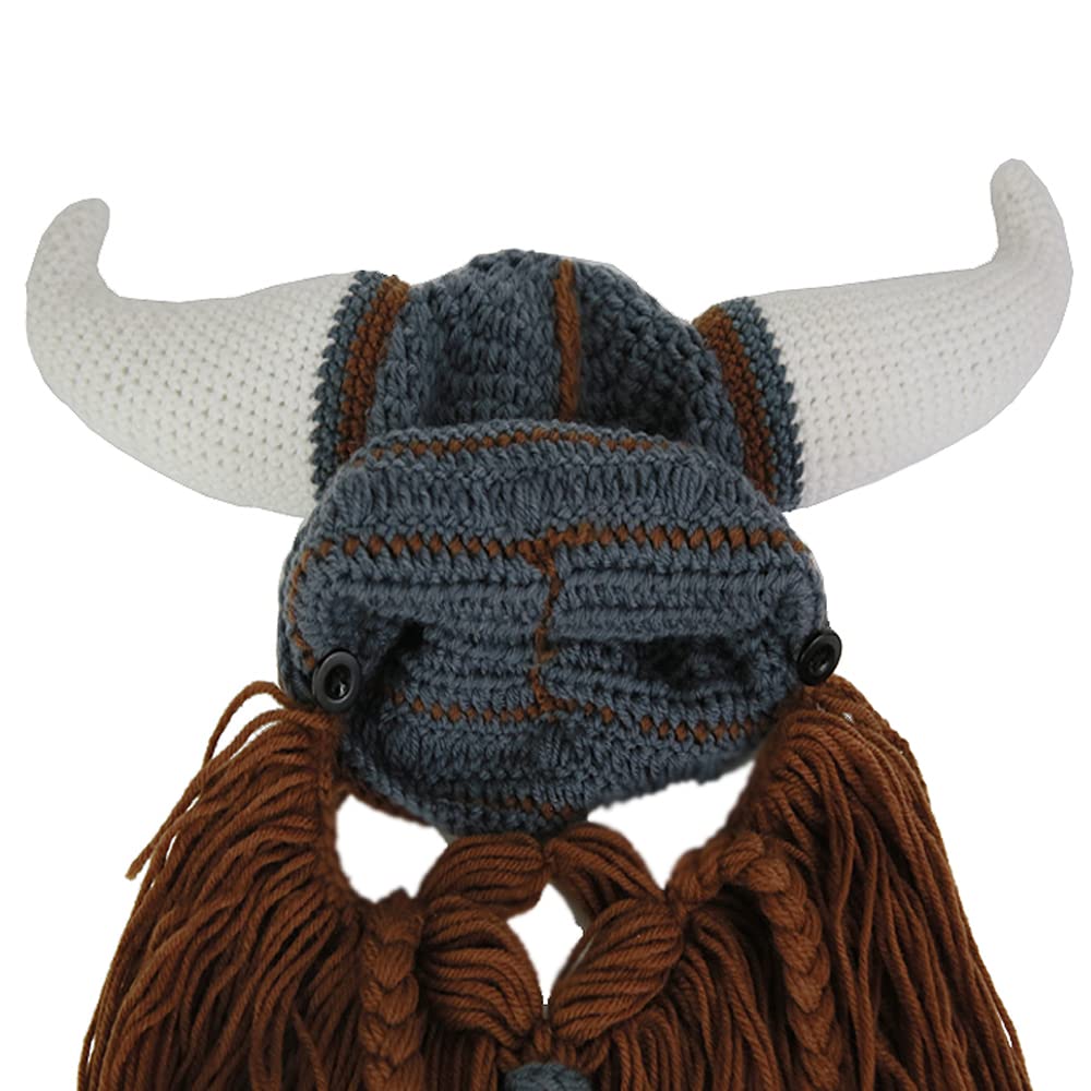 YEKEYI Big Horn Viking Hat Beanie Beard Viking Knit Hat Barbarian Funny Ski Cap Funny Halloween hat Christmas hat Yellow