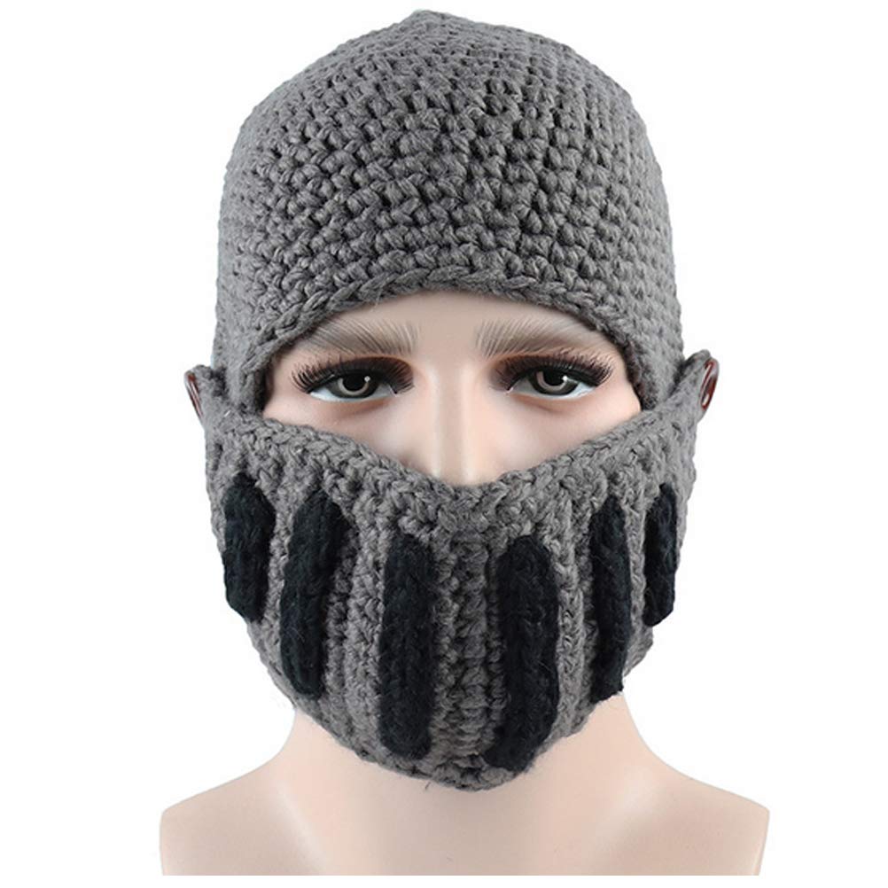 Creative Barbarian Knit Beard Hat Funny Knit Hat Wig Beanie Hat Beard Facemask V-brown