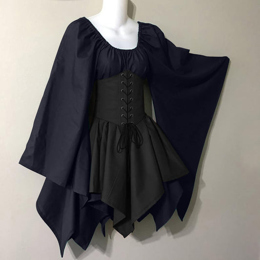 Dark Blue Women's Renaissance Medieval Halloween Costume Gothic Retro Gown with Corset