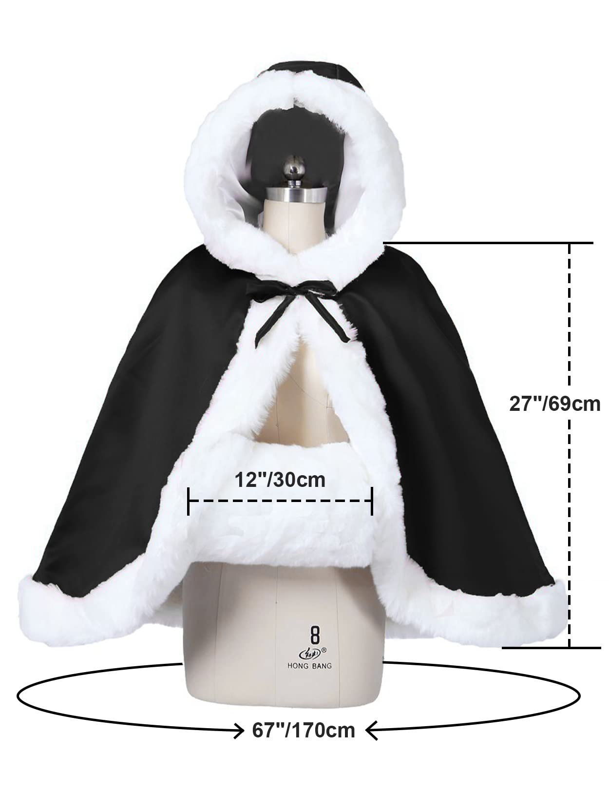 Fur Edged Wedding Capelet with Hood in 18 Colors