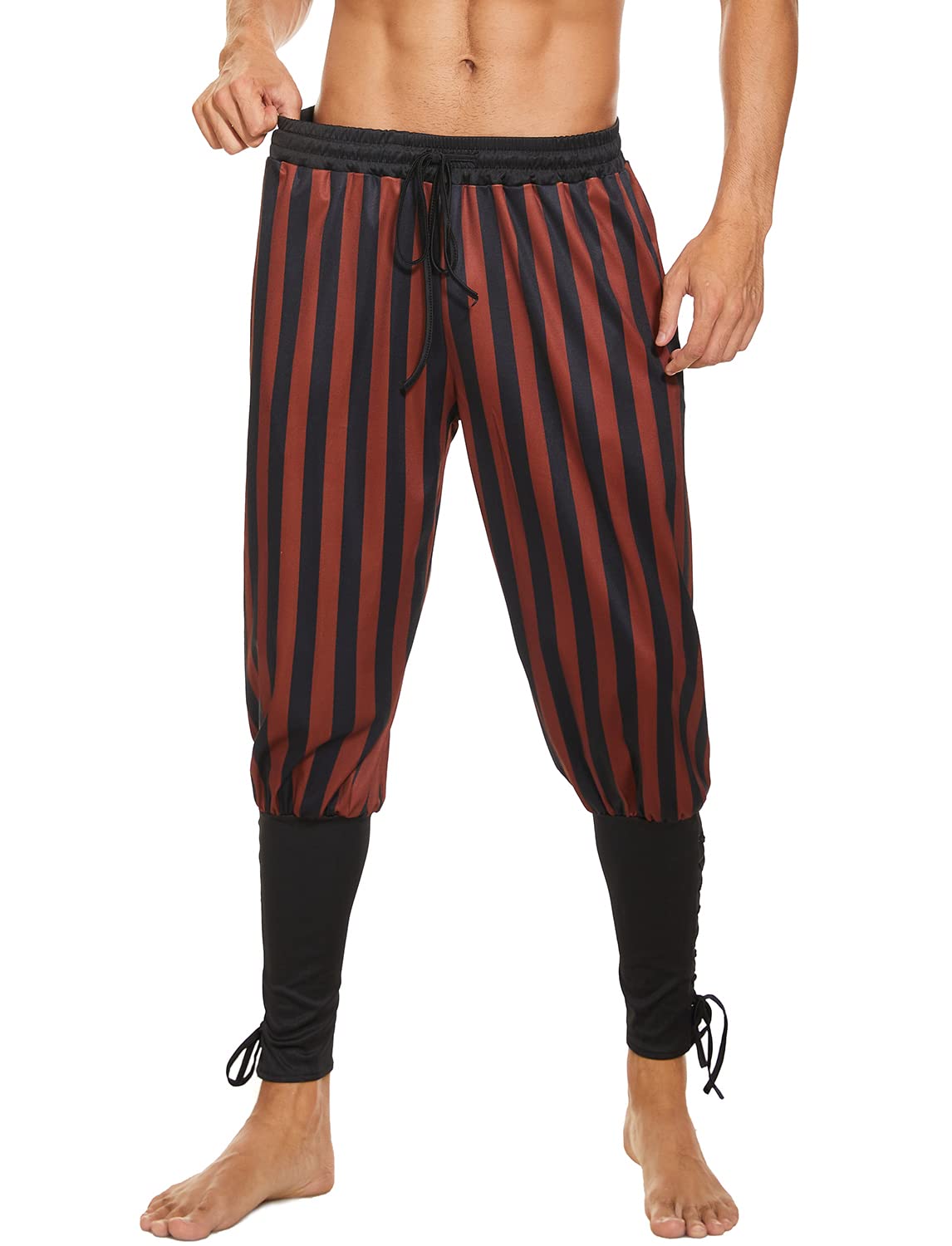 Men's Ankle Banded Pants Medieval Viking Navigator Pirate Costume Trousers Renaissance Gothic Pants Large Black-short