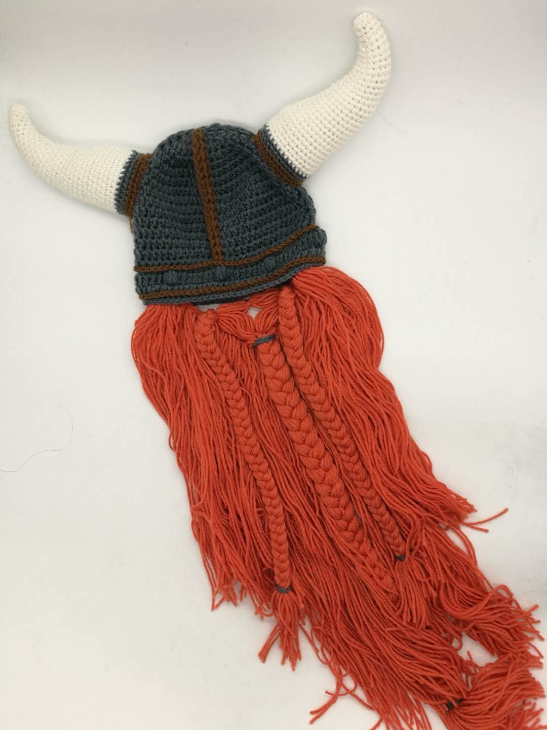 Viking Horned Beanie with Yarn Beard