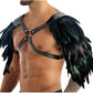 L'VOW Gothic Feather Harness Costume for Men Adjustable Faux PU Leather Shoulder Armor Medieval Guards for Halloween Cosplay Black