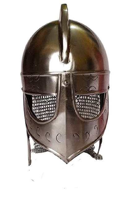Viking Wolf Armor Helmet Silver Finish with chainmail