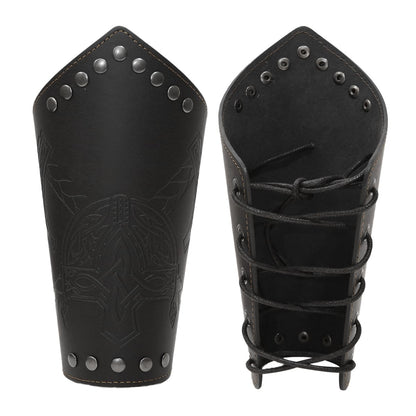 Leather Gauntlet Wristband Medieval Bracers Viking Wrist Guards Archery Guards Bracers Wide Arm Armor Cuff for Women Men 2PCS Knight Wrist Bracers