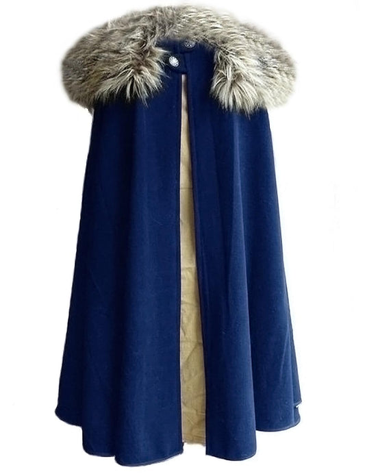 MSOrient Mens Medieval Viking Cloak Fur Cape Cosplay Costume Renaissance King With Fur Cloak Halloween Costume 3X-Large Blue