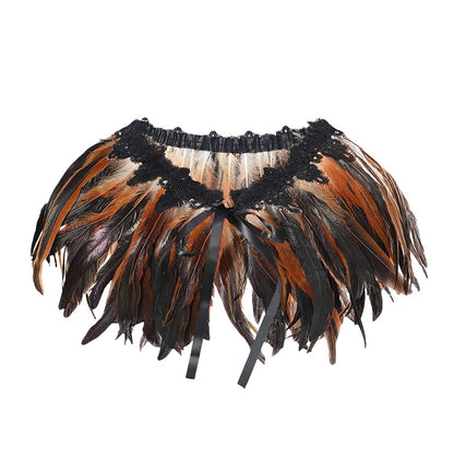 ZAKIA Women's Black Natural Feather Shawl Cape Gothic Feather Shrug Poncho Collar Halloween Cosplay Costume Brown