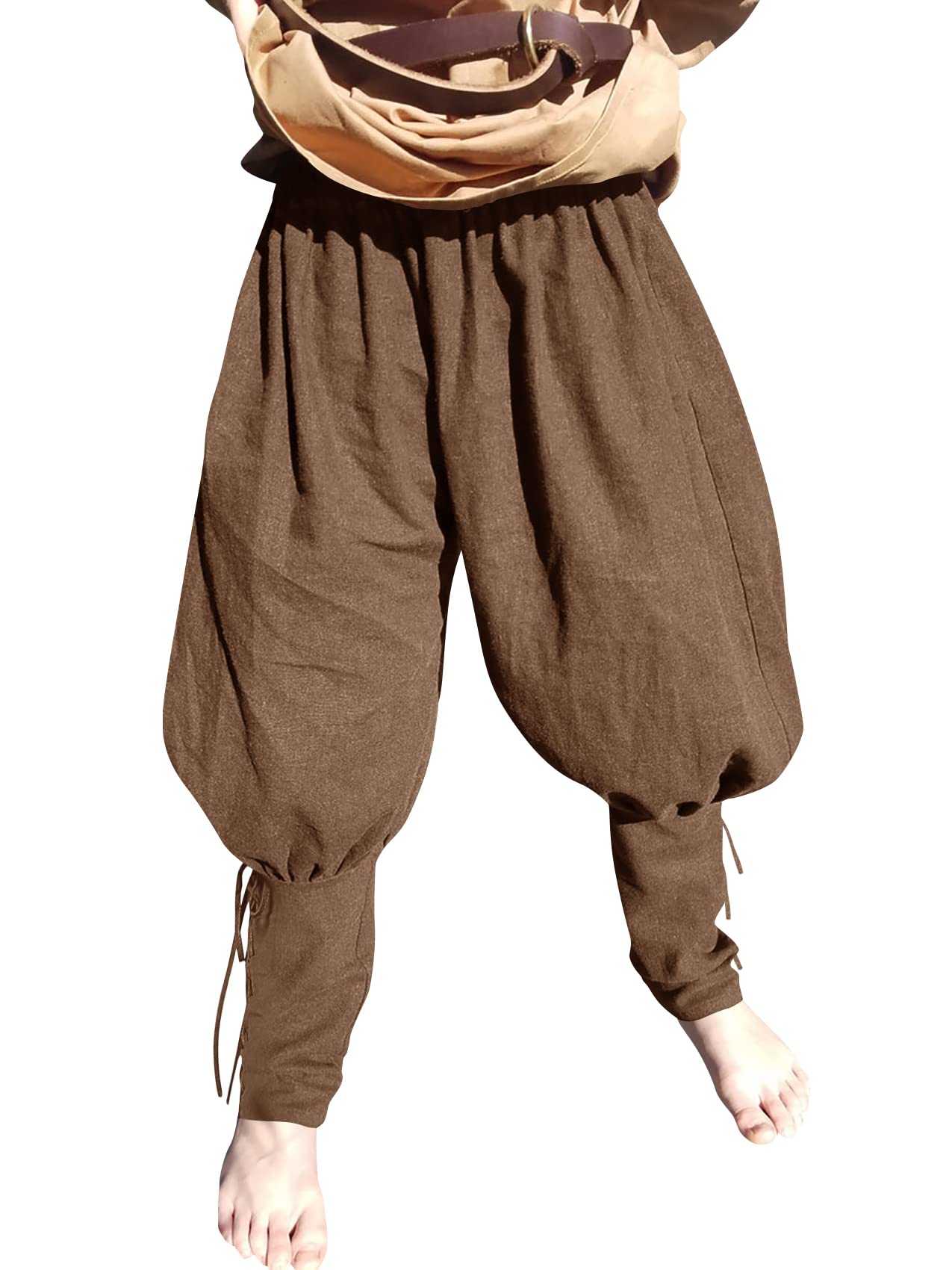 Gafeng Kids Boys Pirate Pants Medieval Renaissance Viking Costume Linen Halloween Cosplay Trousers 10-12 Years Gray
