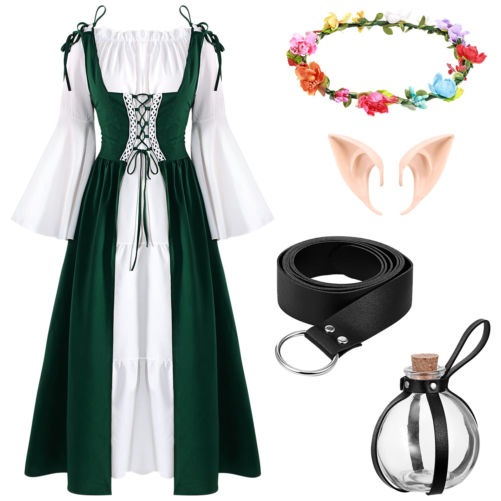 Medium Medieval Women Costume Renaissance Dress Fairy Elf Ears Headban – vikingshields Medium Medieval Women Costume Renaissance Dress Fairy Elf Ears Headban – vikingshields