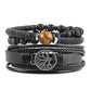 HZMAN Genuine Leather Tree of life Bracelets Men Women, Tiger Eye Natural Stone Lava Rock Beads Ethnic Tribal Elastic Bracelets Wristbands Classic Set