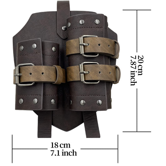 HiiFeuer Medieval Faux Leather Double Back Sword Frog, Mercenary Adjustable Sword Holster, Middle Ages Back Sword Holster Brown a