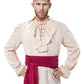 Men's Renaissance Victorian Medieval Pirate Shirt Lace Up Colonial Steampunk Costume Tops Waist Belt Set X-Large Wine Red