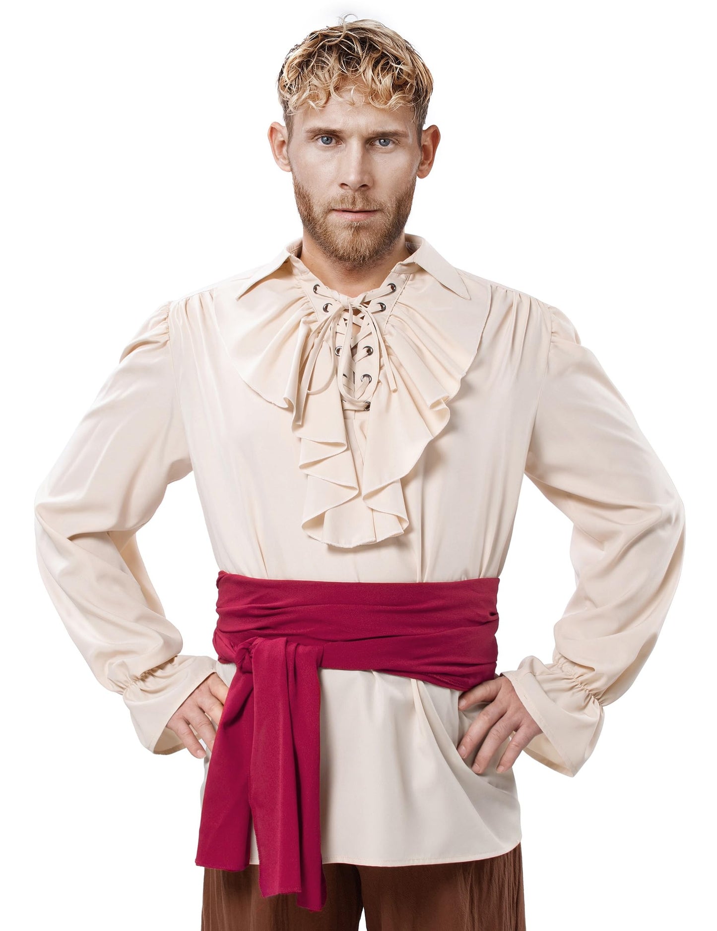 Men's Renaissance Victorian Medieval Pirate Shirt Lace Up Costume Top