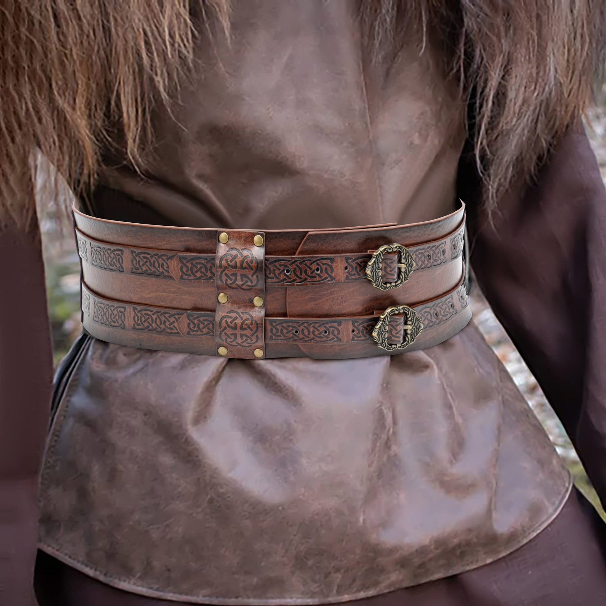 HiiFeuer Viking Wide Belt, Medieval Faux Leather Armor Belt Knight Corset  Belt, LARP Halloween Costume