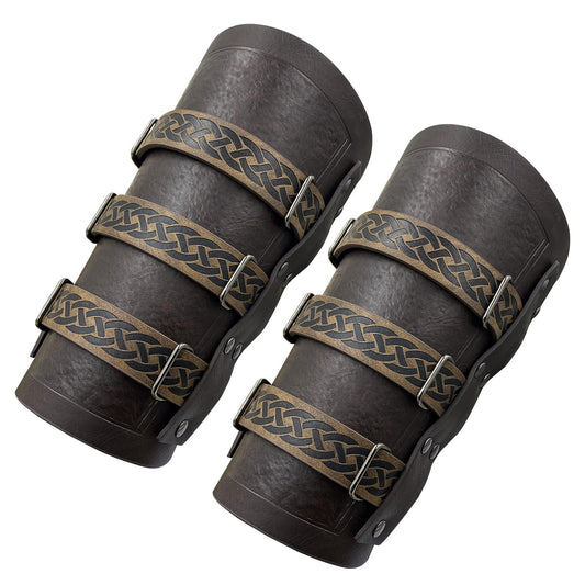 HiiFeuer Medieval Vintage Faux Leather Bracers, Retro Buckle Fastening Mercenary Arm Guards, Costume Knight Gauntlets Brown a