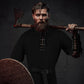 Jeyiour 3 Pcs Renaissance Costume Men Medieval Viking Tunic Knight Costume Faux Leather Arm Guards and Belt Viking Shirts Black X-Large