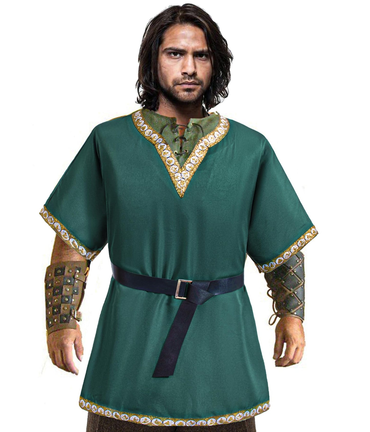 TOGROP Mens Medieval Costume Viking Tunic Knight Warrior Renaissance Shirts with Belt XX-Large Green