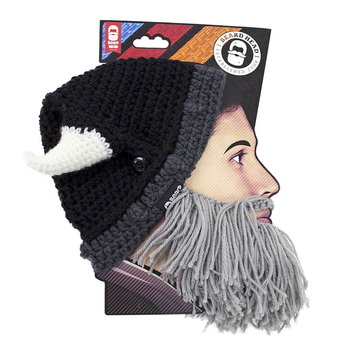Beard Head Viking Looter - Original Handmade Knit Helmet and Removable Black Beard One Size Looter Brown