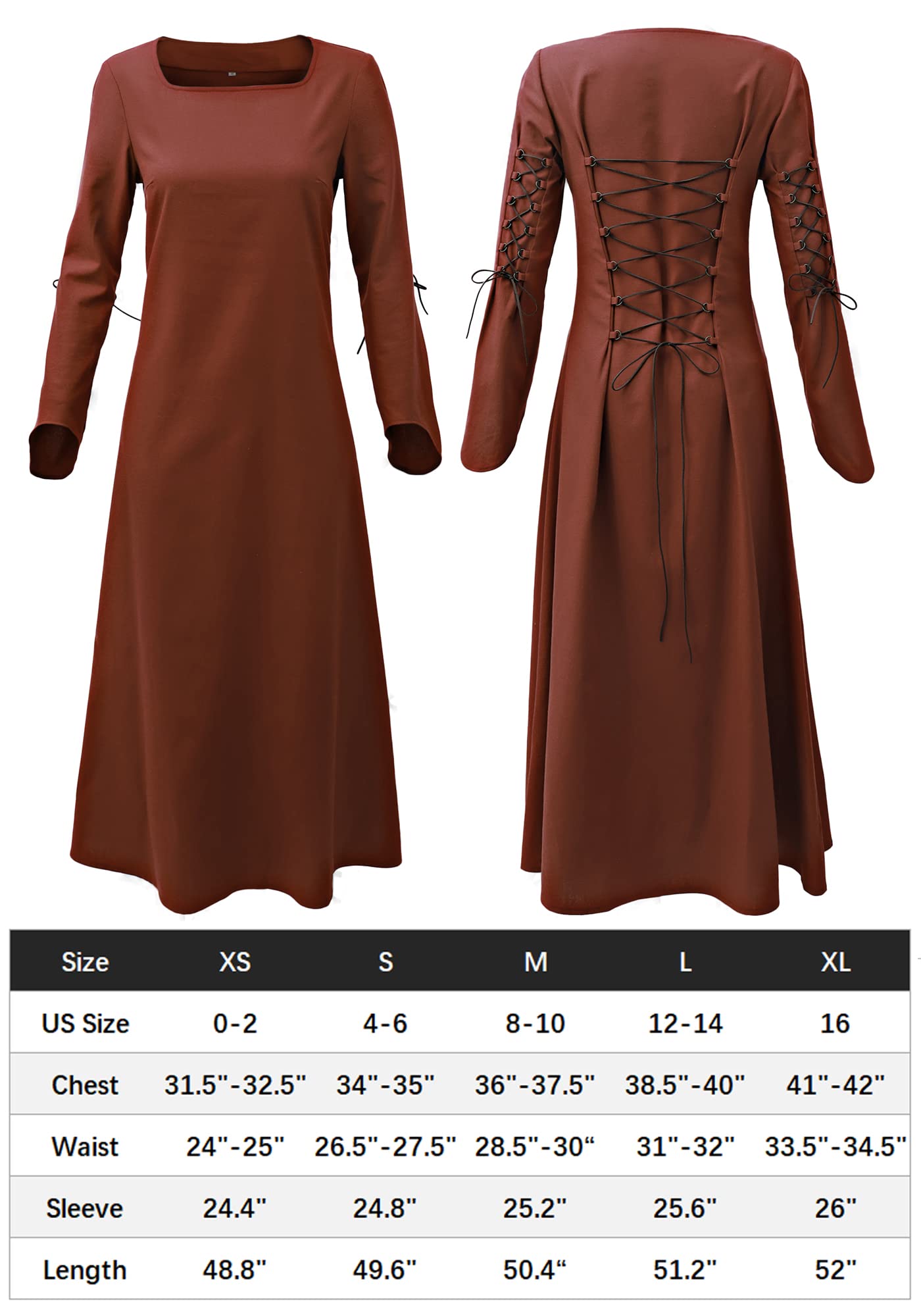 Wine Medieval Linen Dress for Women with Lace Up Costume