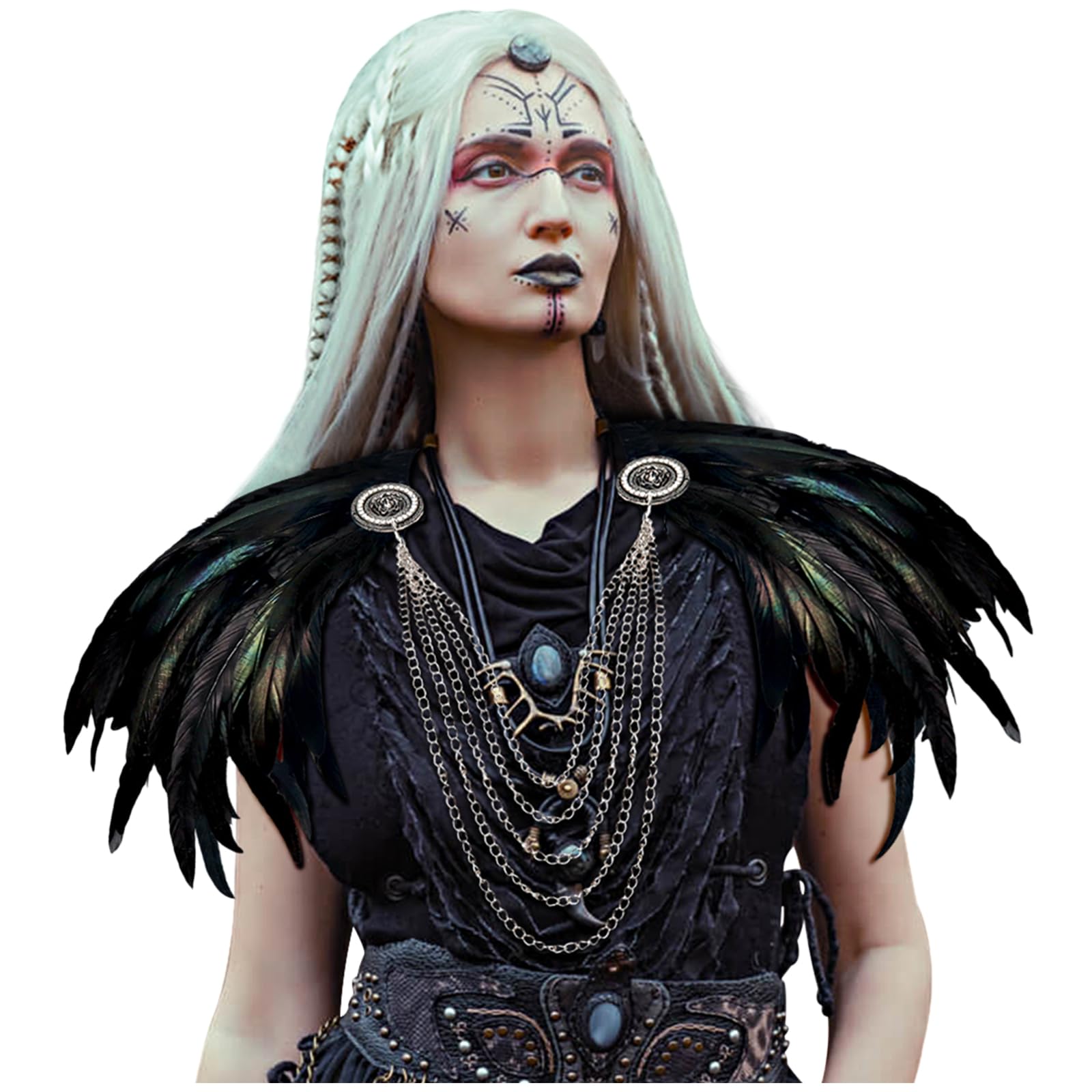 L'VOW Gothic Black Feather Shrug Cape Shawl Halloween Costume for Men