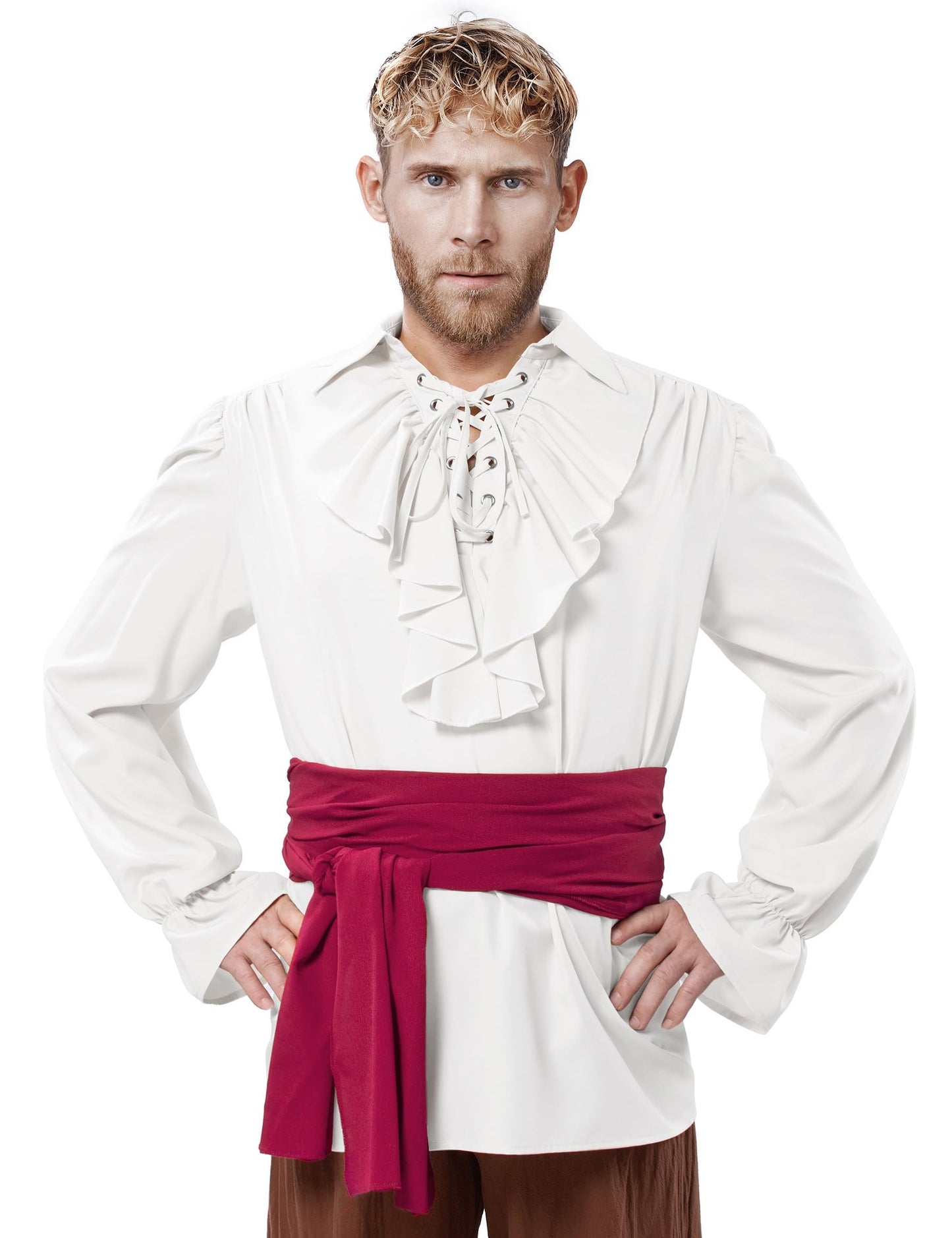 Men's Renaissance Victorian Medieval Pirate Shirt Lace Up Costume Top