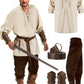 Jiuguva 4 Pcs Halloween Men's Renaissance Costume Set Medieval Pirate Shirt Ankle Banded Pants Viking Belt Accessories Vintage Color Large