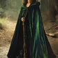 HOMELEX Black Witch Velvet Cloak Halloween Maleficent Hooded Cape Queen King Robe Outfit Renaissance Medieval Costume Green