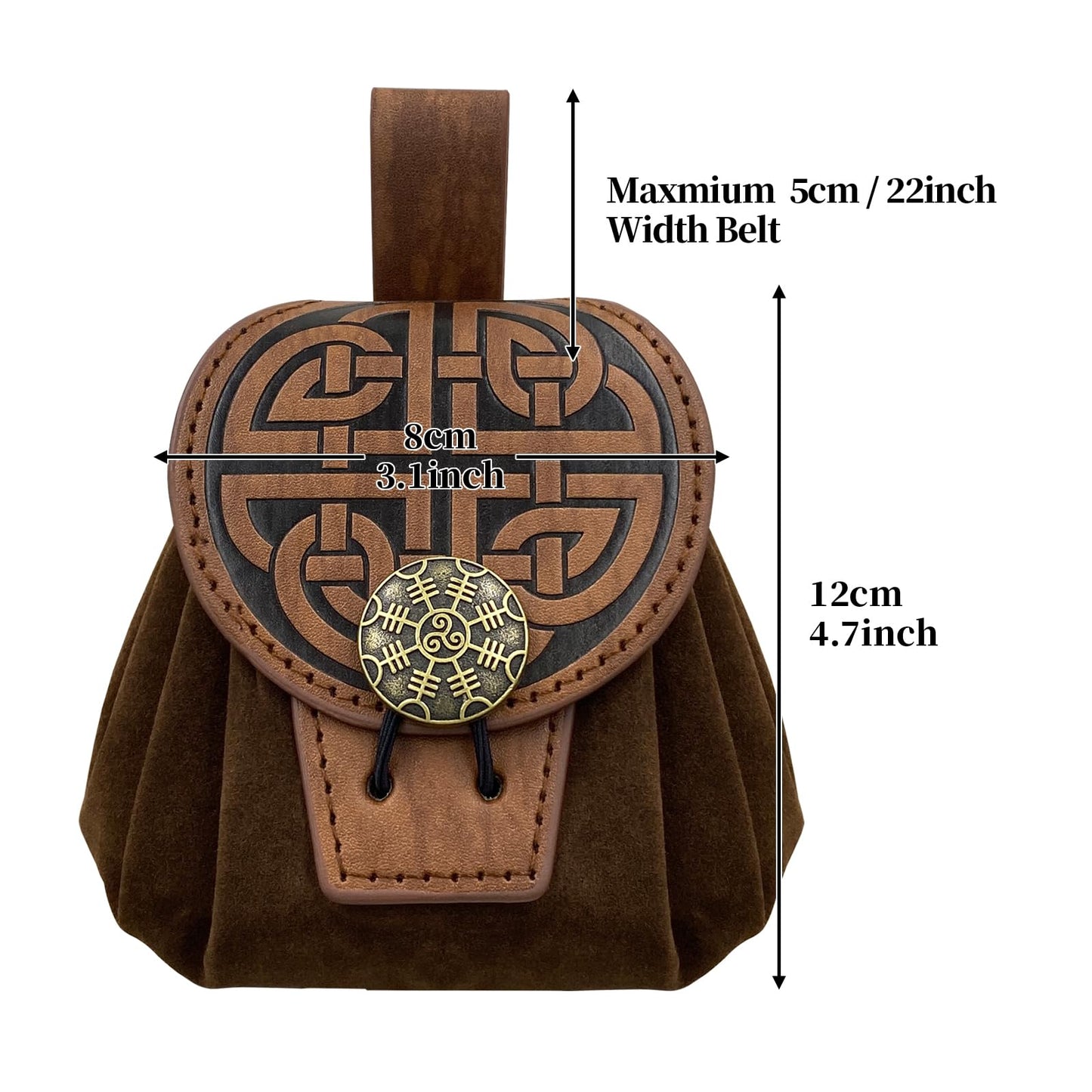 HiiFeuer Medieval Embossed Faux Leather Belt Pouch, Retro Renaissance Portable Belt Bag Coin Purse Dice Bag for LARP Ren Faire (Brown A) Brown A
