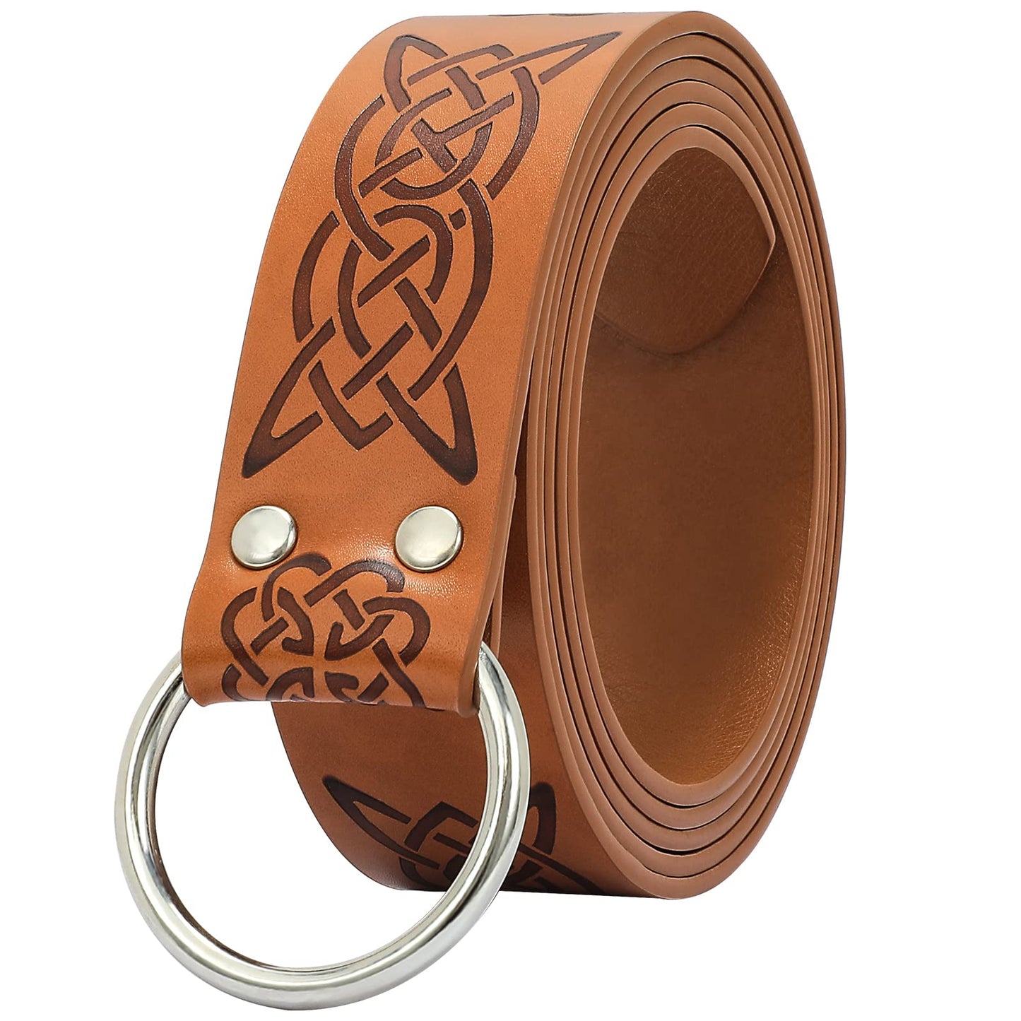 XZQTIVE Medieval Viking Belt for Men Embossed Leather Renaissance Knight Belt O Ring Costume Belts 0 Black Fit waist upto 56in