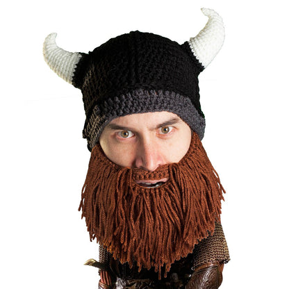 Beard Head Viking Looter - Original Handmade Knit Helmet and Removable Black Beard One Size Looter Brown