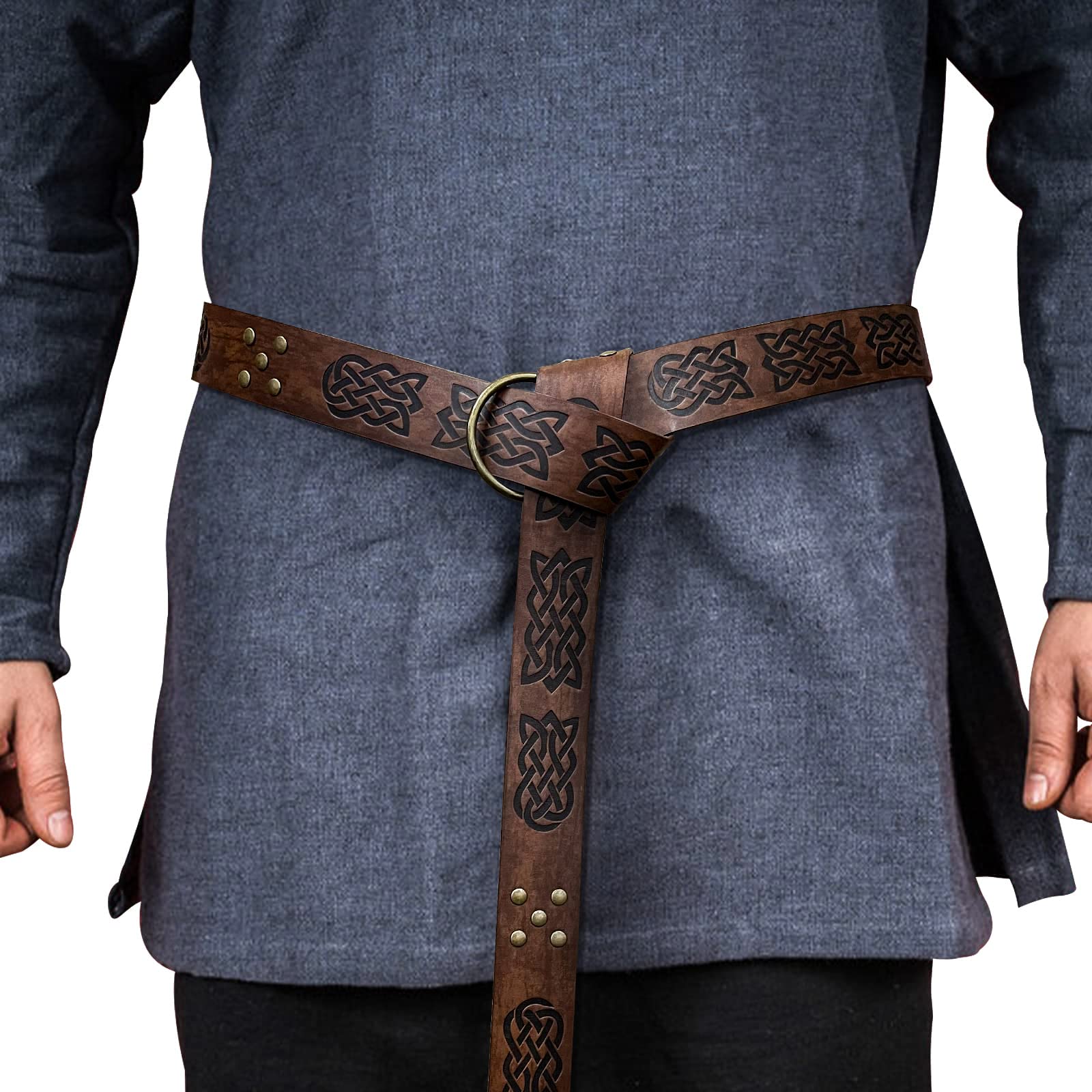 Viking Embossed Waist Norse Faux Leather Wide Belt Medieval Knight