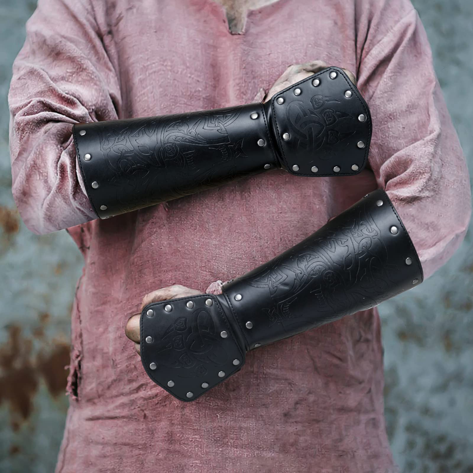 Steampunk Viking Leather Bracers Medieval Retro Gloves Vambraces