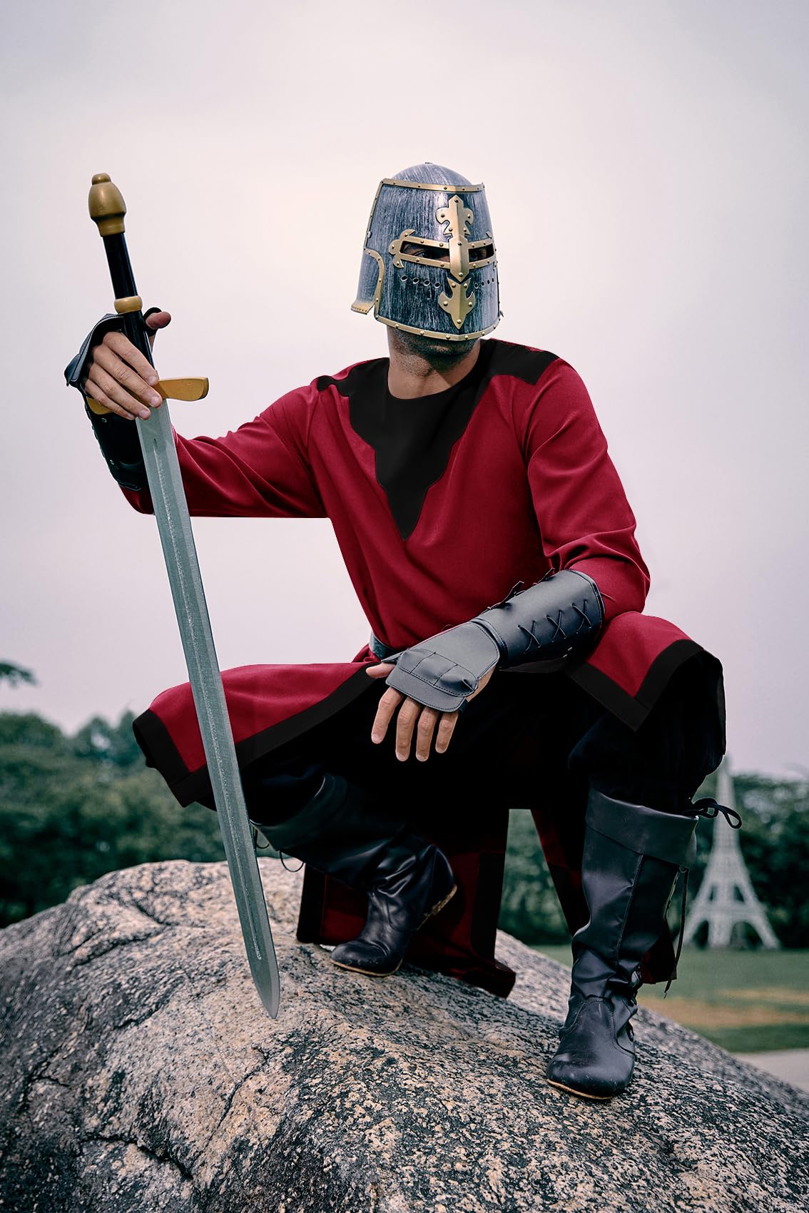 Mens Medieval Costume Renaissance Templar Tunic Viking Knight Pirate Vintage Warrior Halloween LARP Tops Large Brown