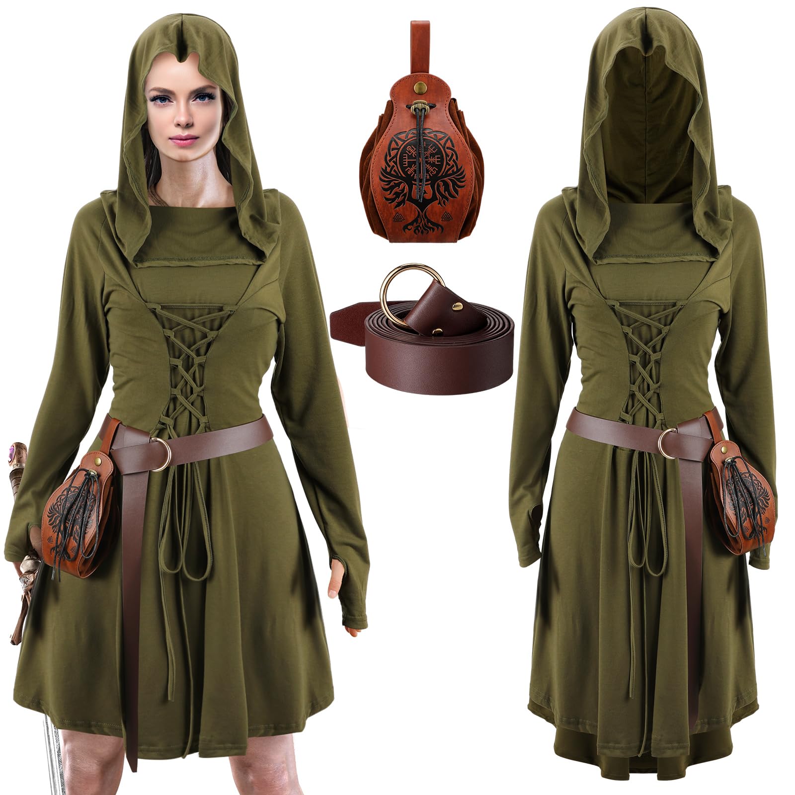 Toulite Women Halloween Renaissance Costume Hooded Dress Viking Belt M vikingshields Toulite Women Halloween Renaissance Costume Hooded Dress Viking Belt M vikingshields