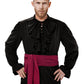 Men's Renaissance Victorian Medieval Pirate Shirt Lace Up Colonial Steampunk Costume Tops Waist Belt Set X-Large Wine Red