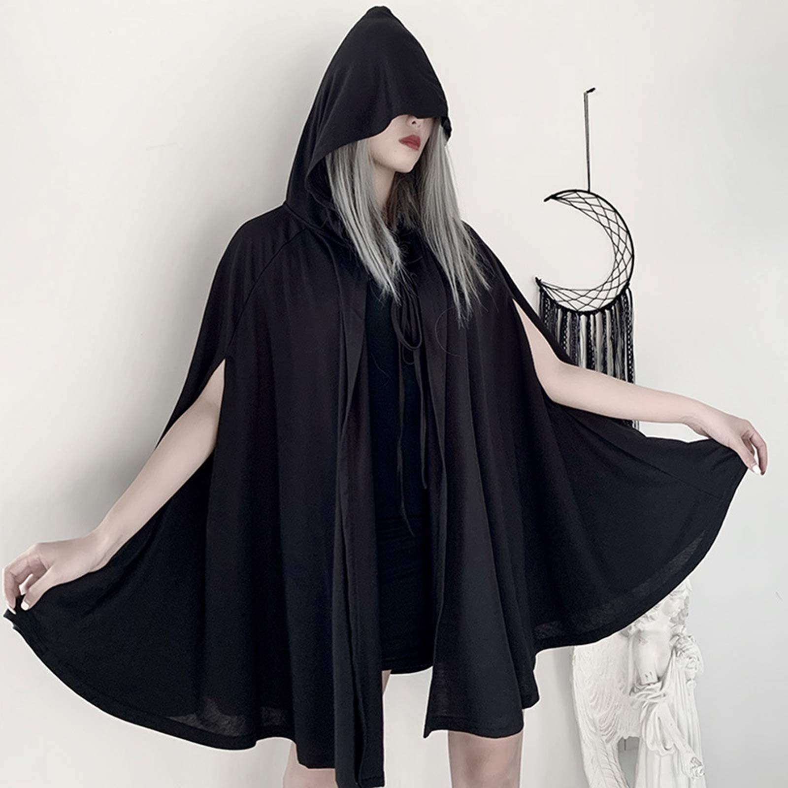  EASEDAILY Lace Hooded Cloak Black Long Cape Gothic